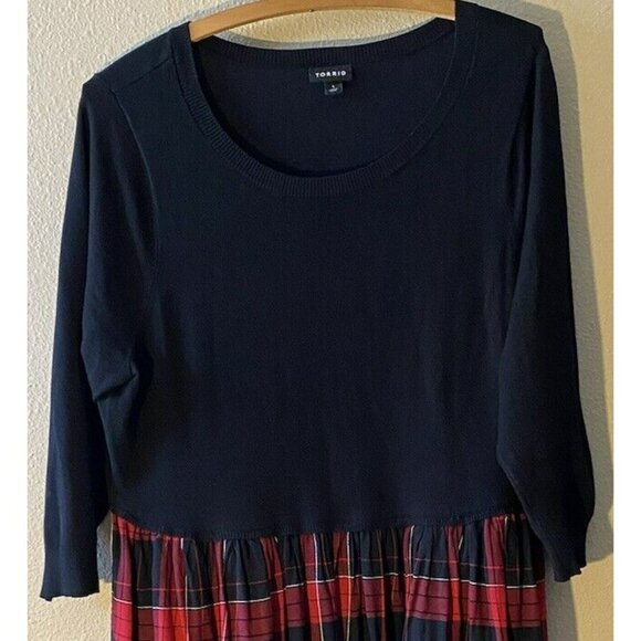COPY - Torrid Mini Challis To Knit Dress 1X Black Red Plaid Pleated Skirt Pocke… - Picture 2 of 7